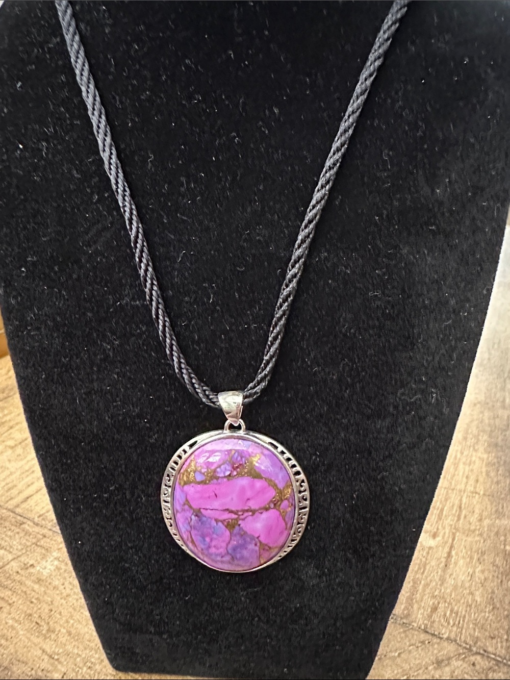 Purple Stone Pendant Necklace with Sterling Bezel